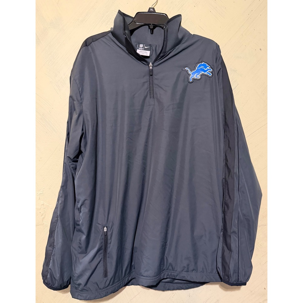 Nike NFL Detroit Lions Quarter Zip Windbreaker Jacket Mens XL Gray Onfield Gear